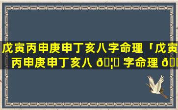 戊寅丙申庚申丁亥八字命理「戊寅丙申庚申丁亥八 🦋 字命理 🐬 解析」
